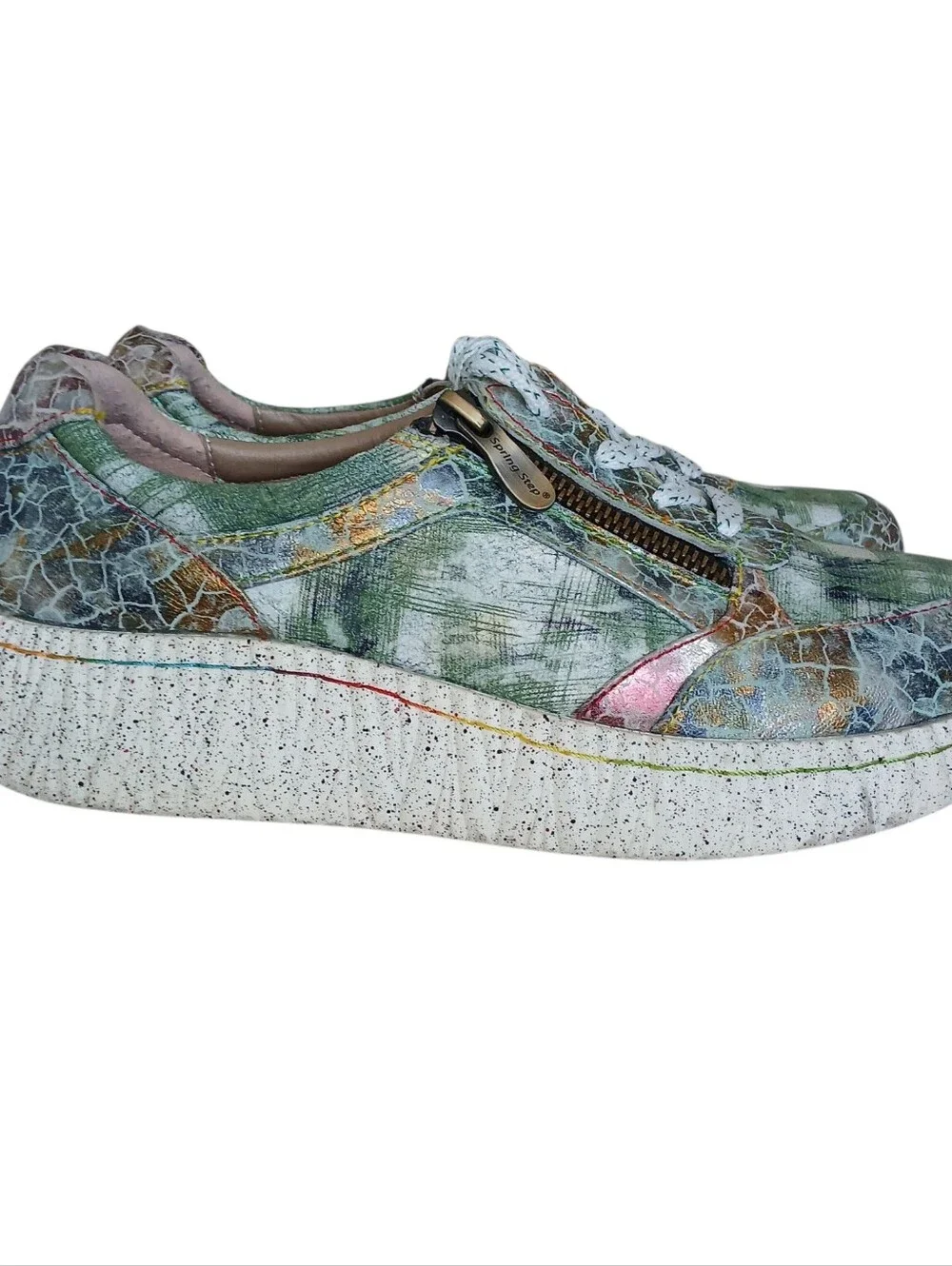 L'ARTISTE SPRING STEP Hand Painted Metallic Leather Platform Sneakers Women's 8 - Picture 4 of 11
